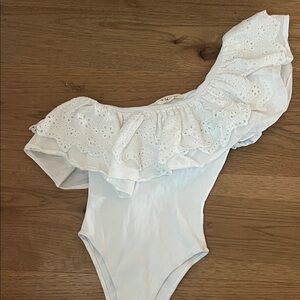 White Ruffled one shoulder One Piece